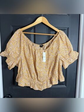 J. Crew Mustard Floral Puff Sleeve Crop Top